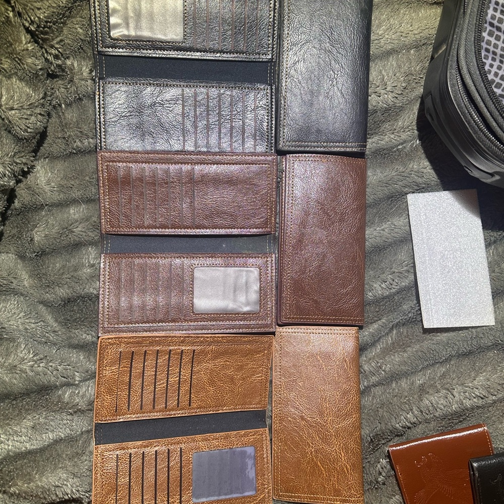 Men's Leather Wallet Set - Black and Brown long check book style